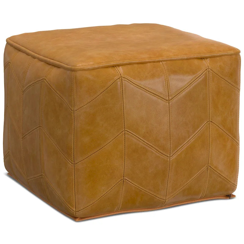 Contemporary Square Pouf in Brown Genuine Leather