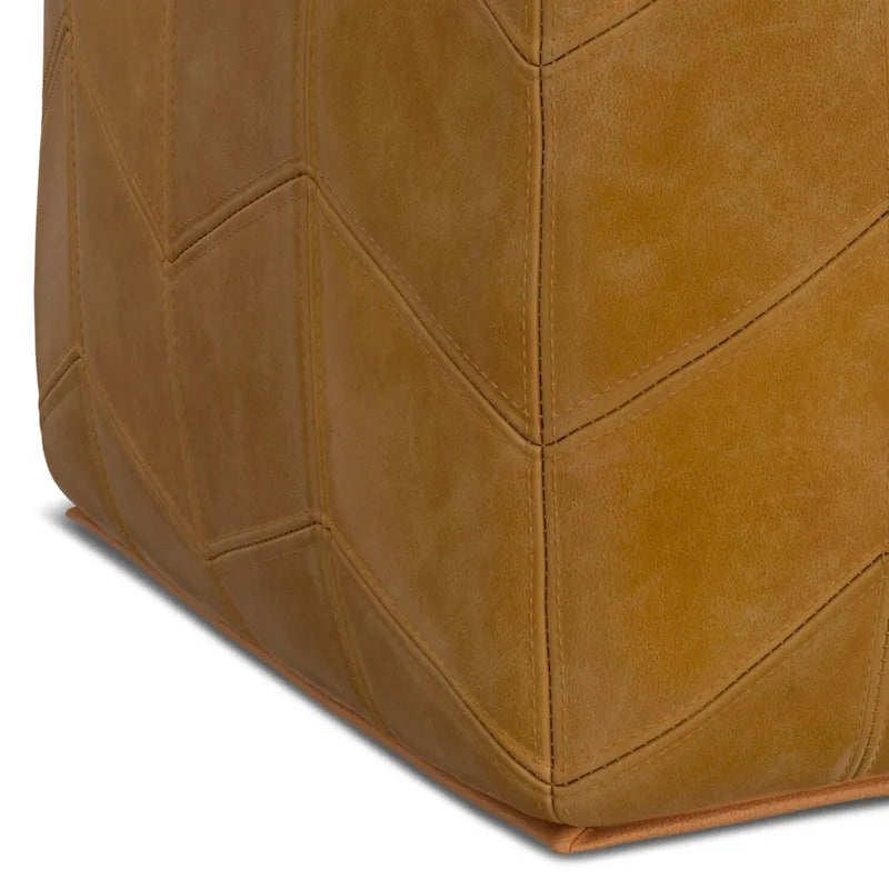 Contemporary Square Pouf in Brown Genuine Leather