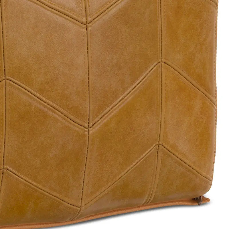 Contemporary Square Pouf in Brown Genuine Leather