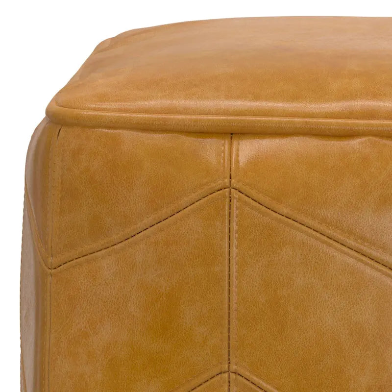 Contemporary Square Pouf in Brown Genuine Leather