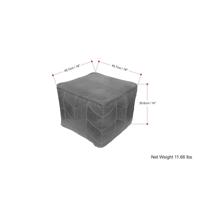 Contemporary Square Pouf in Brown Genuine Leather