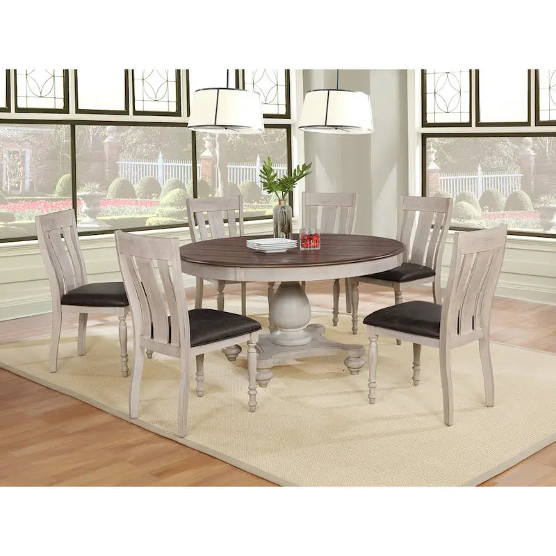 Weathered Oak Round Dining Table - Weathered oak and white