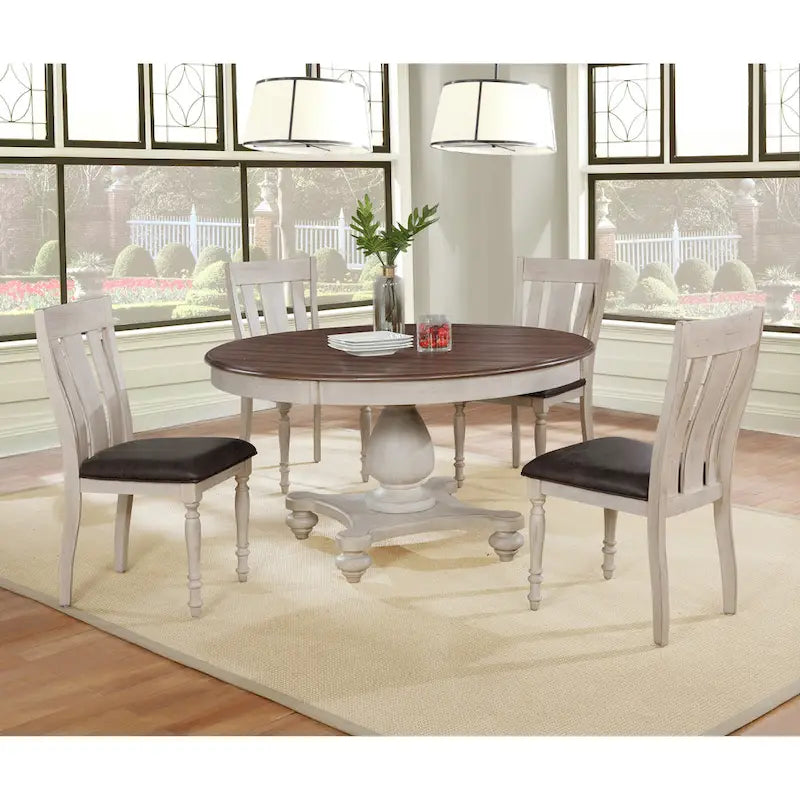 Weathered Oak Round Dining Table - Weathered oak and white