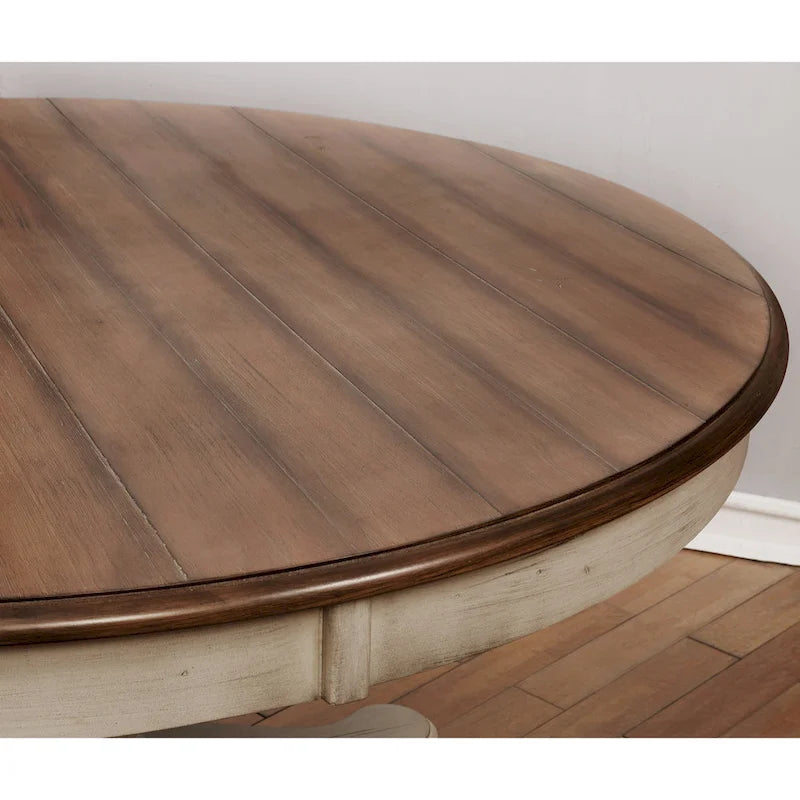Weathered Oak Round Dining Table - Weathered oak and white