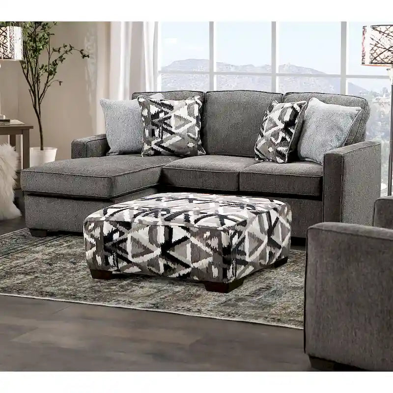 Demming Transitional Multicolored Linen-like Ottoman