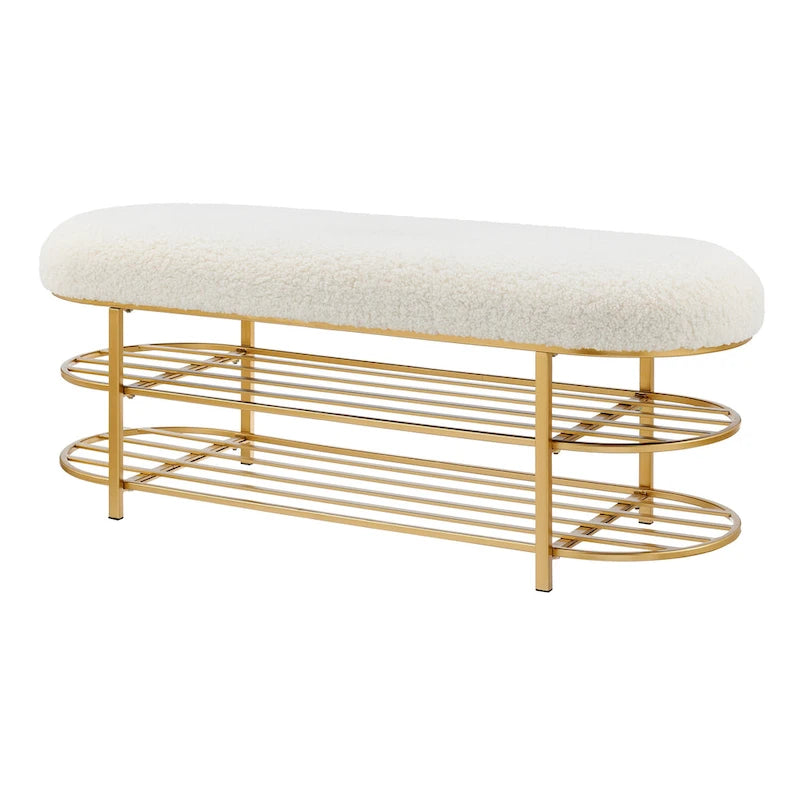 Shearling Fabric Bench w/ Shelf