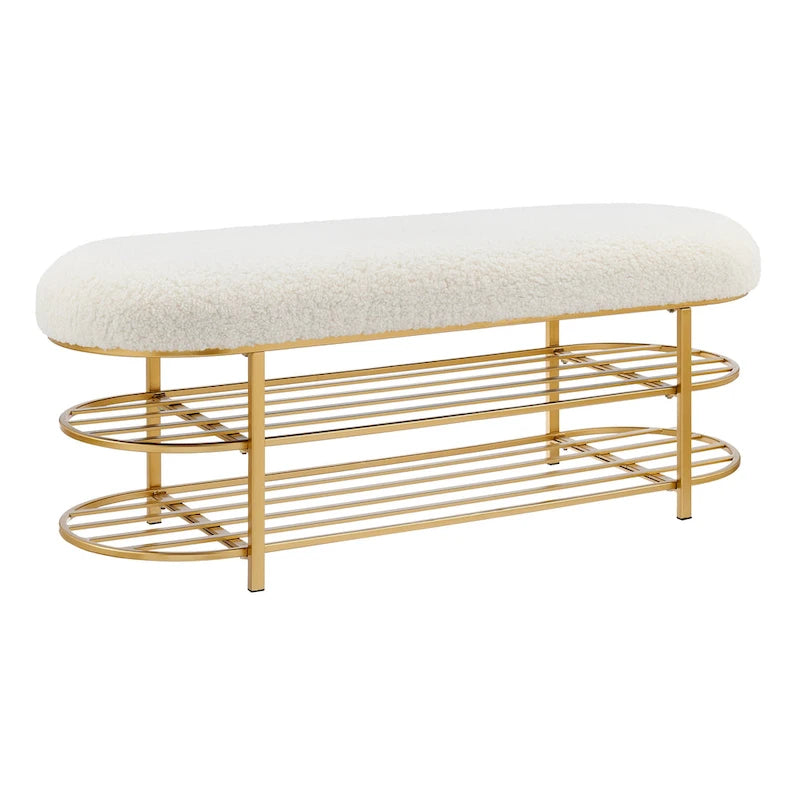 Shearling Fabric Bench w/ Shelf