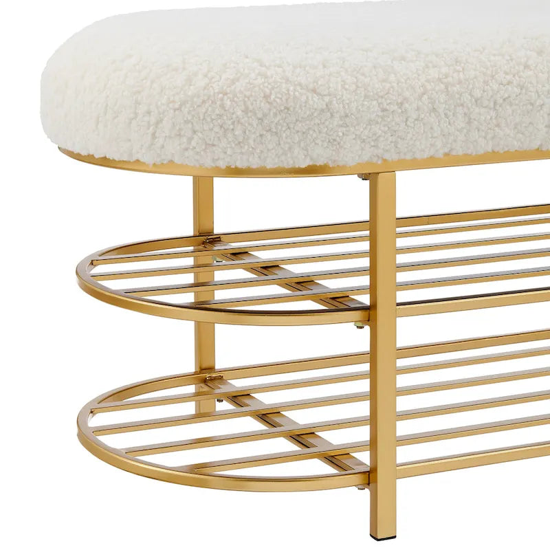 Shearling Fabric Bench w/ Shelf
