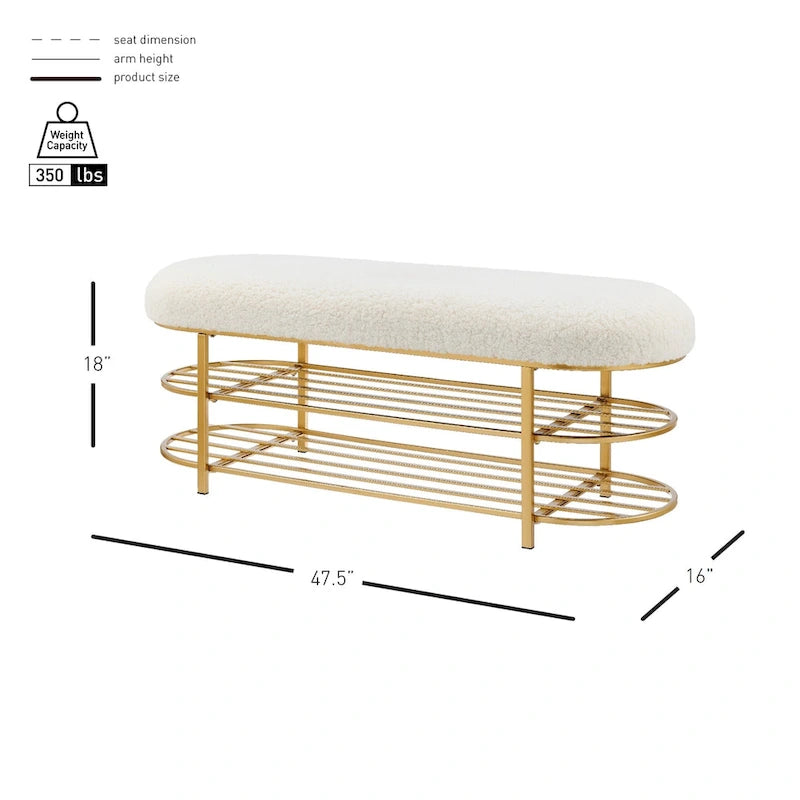 Shearling Fabric Bench w/ Shelf