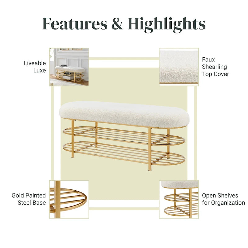 Shearling Fabric Bench w/ Shelf