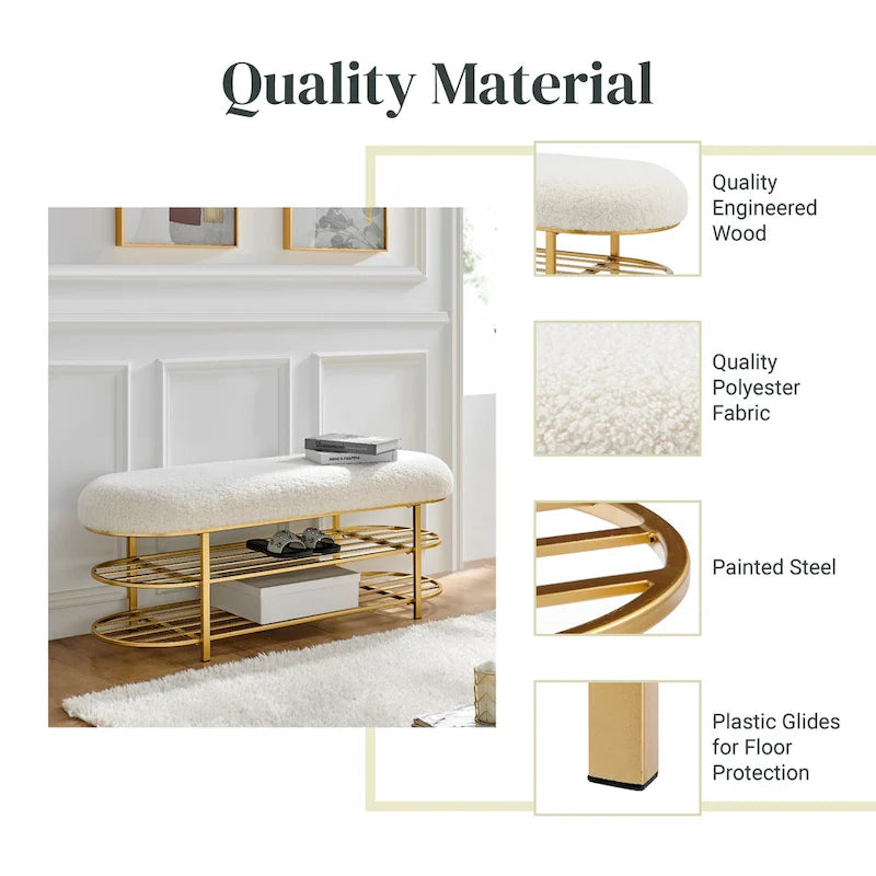 Shearling Fabric Bench w/ Shelf