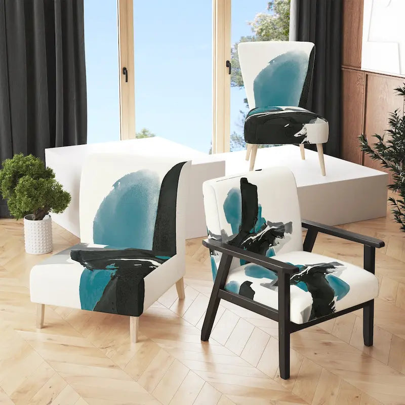 Designart Geometric Black And Teal IV Upholstered Modern Accent Chair - Arm Chair