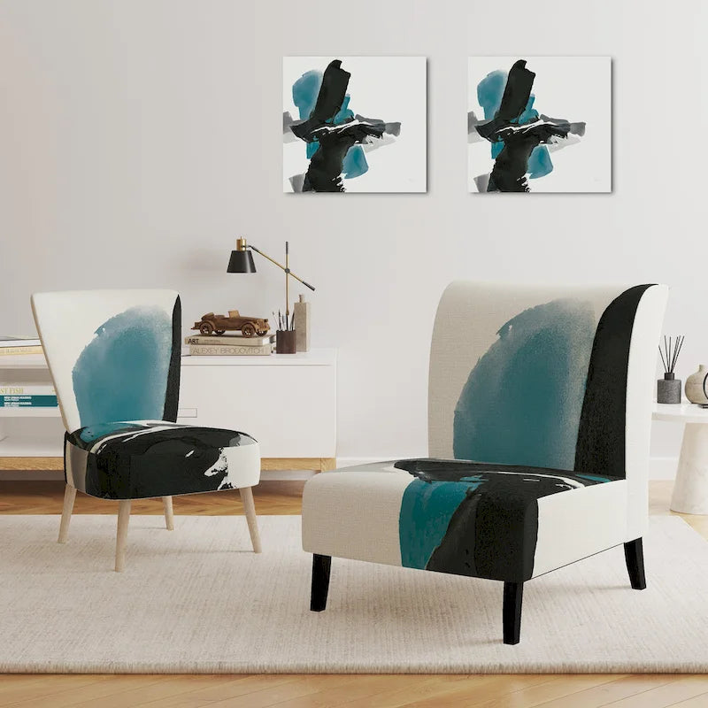 Geometric Black And Teal Upholstered Modern Accent Chair - Arm Chair