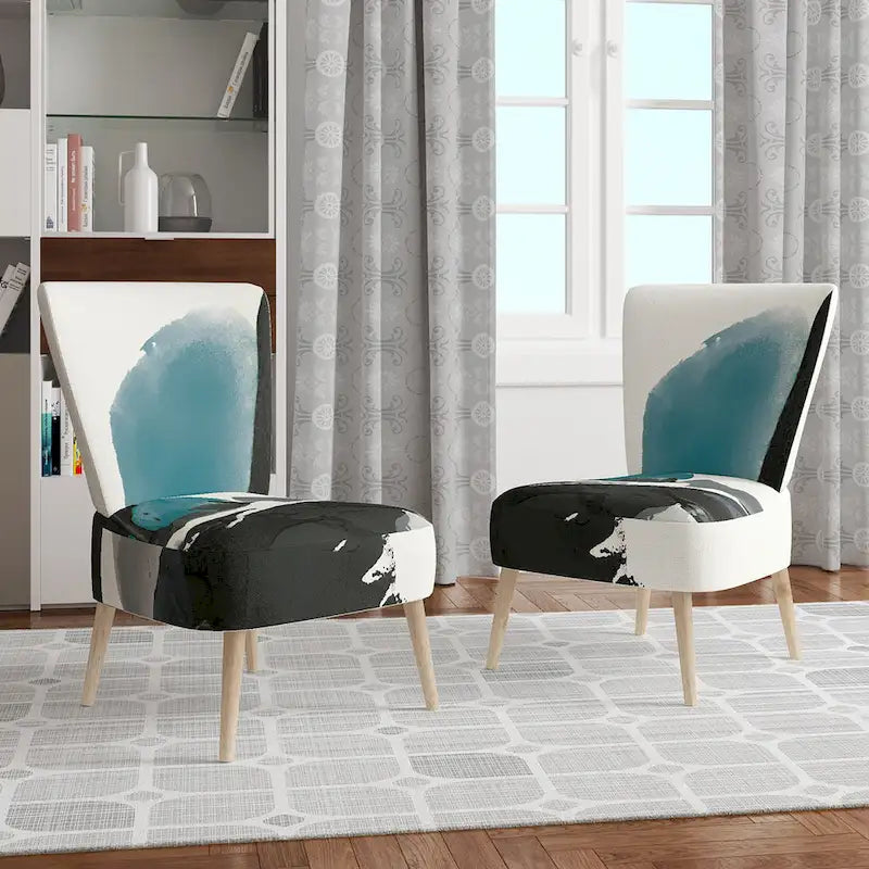 Geometric Black And Teal Upholstered Modern Accent Chair - Arm Chair