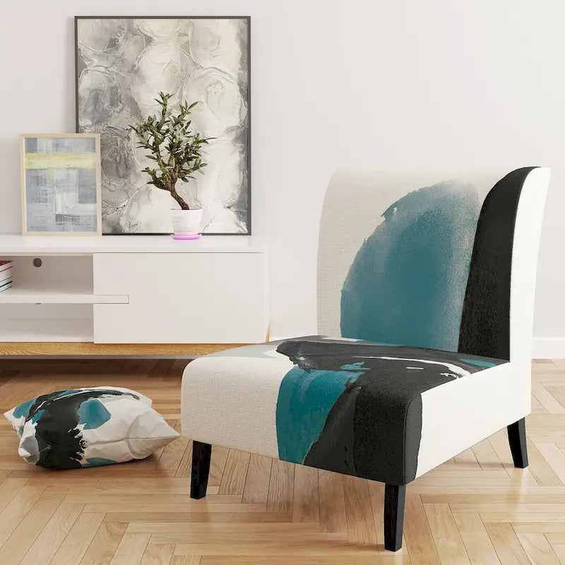 Geometric Black And Teal Upholstered Modern Accent Chair - Arm Chair