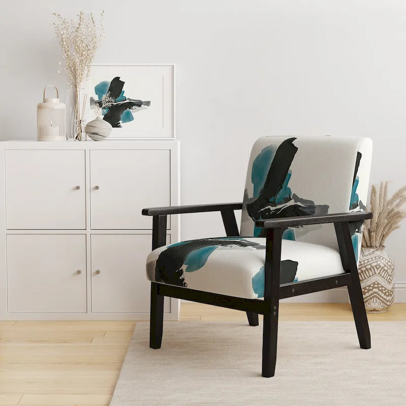 Geometric Black And Teal Upholstered Modern Accent Chair - Arm Chair
