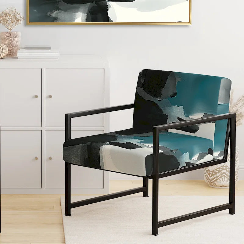 Geometric Black And Teal Upholstered Modern Accent Chair - Arm Chair