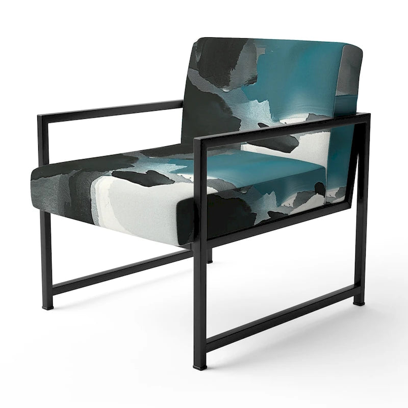 Geometric Black And Teal Upholstered Modern Accent Chair - Arm Chair