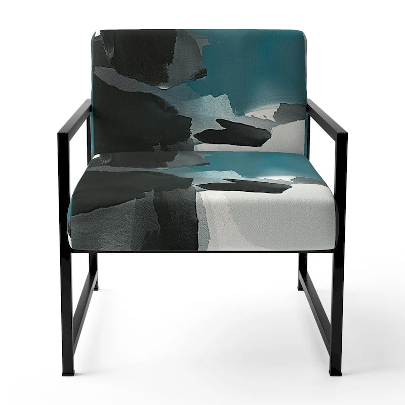Geometric Black And Teal Upholstered Modern Accent Chair - Arm Chair