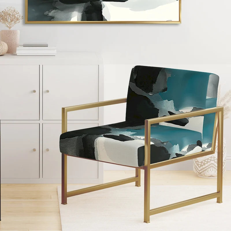 Geometric Black And Teal Upholstered Modern Accent Chair - Arm Chair