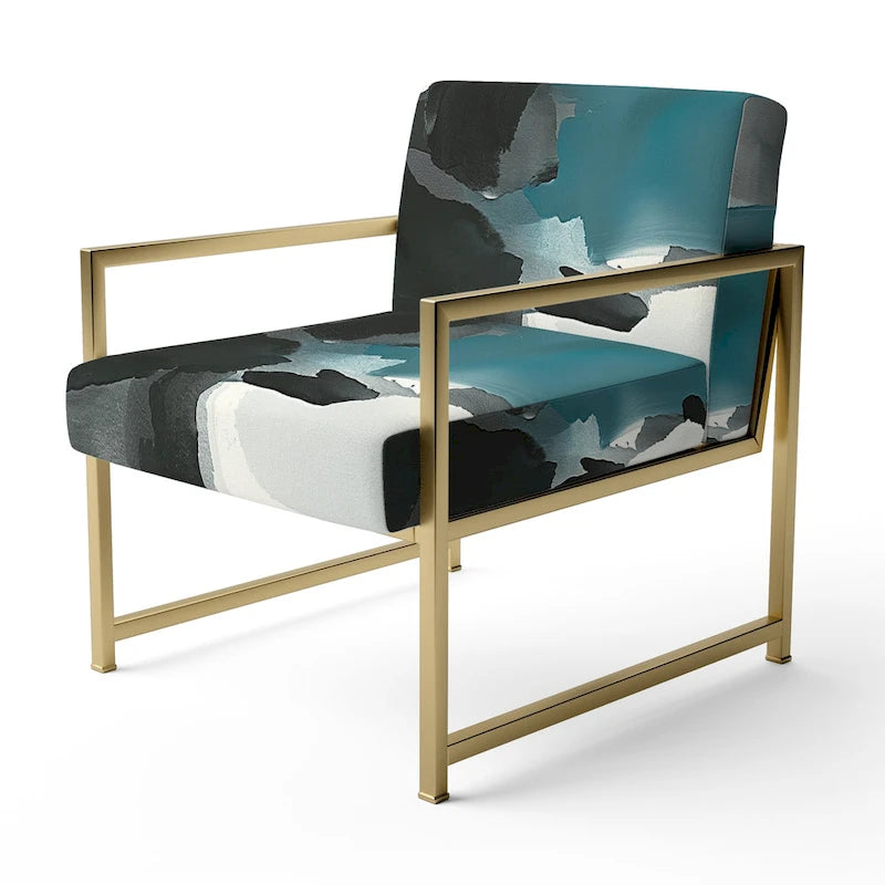 Geometric Black And Teal Upholstered Modern Accent Chair - Arm Chair