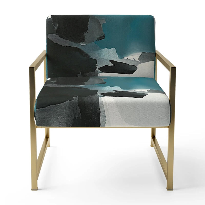Geometric Black And Teal Upholstered Modern Accent Chair - Arm Chair