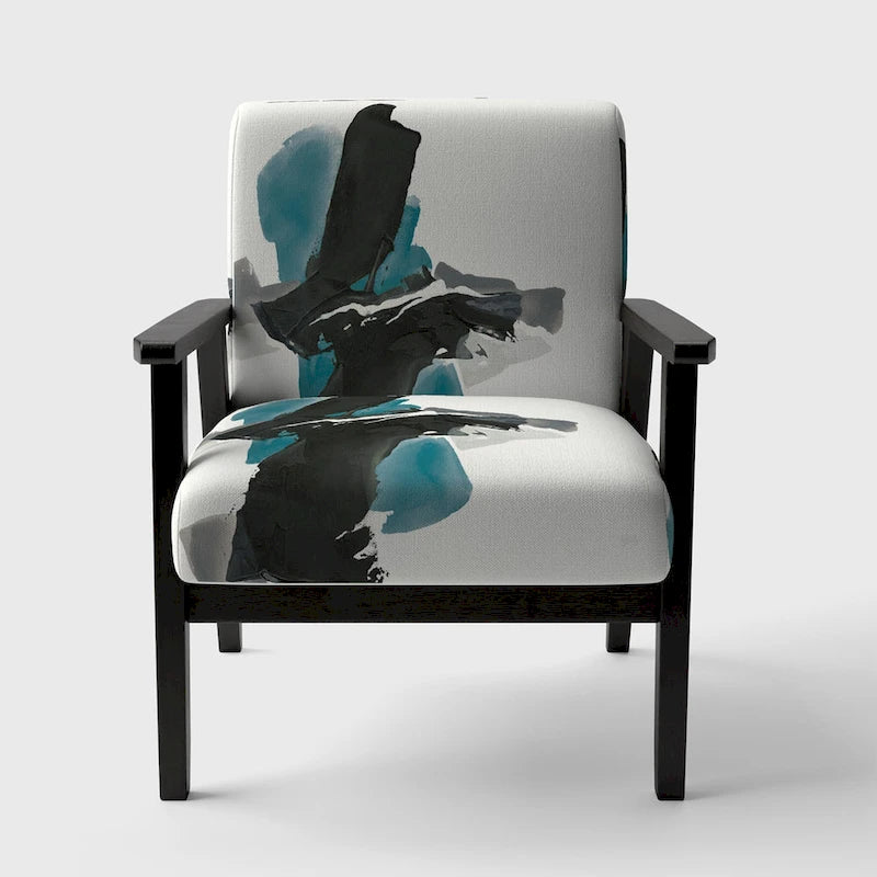 Geometric Black And Teal Upholstered Modern Accent Chair - Arm Chair