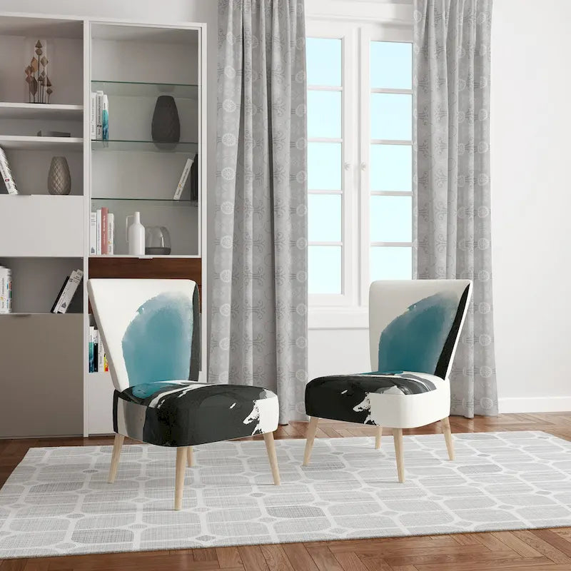 Geometric Black And Teal Upholstered Modern Accent Chair - Arm Chair