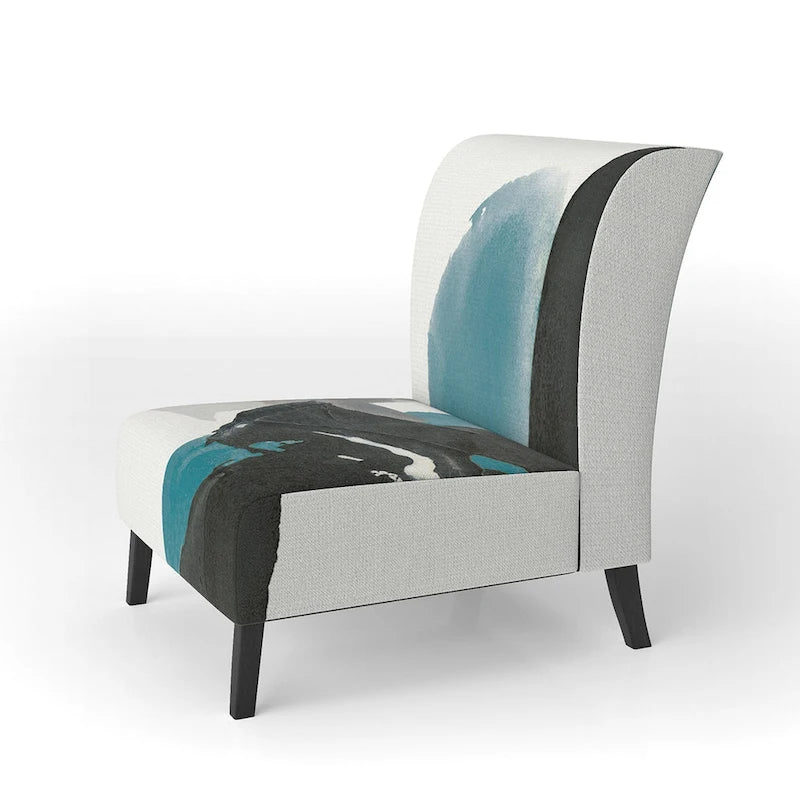 Geometric Black And Teal Upholstered Modern Accent Chair - Arm Chair