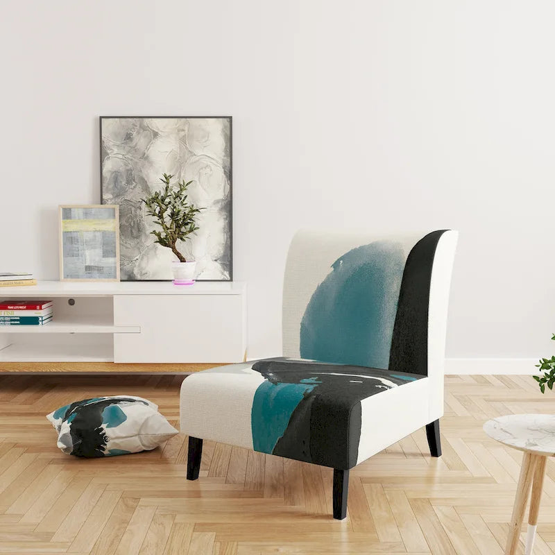 Geometric Black And Teal Upholstered Modern Accent Chair - Arm Chair