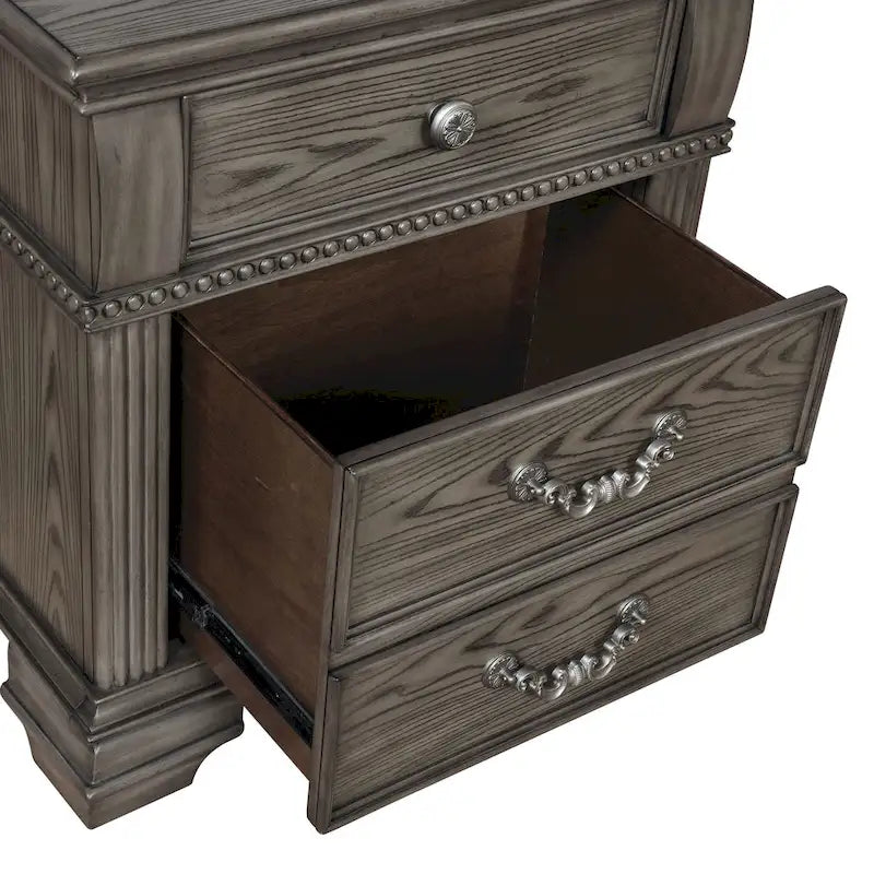Traditional Wood 2-Drawer Nightstand with USB Charger