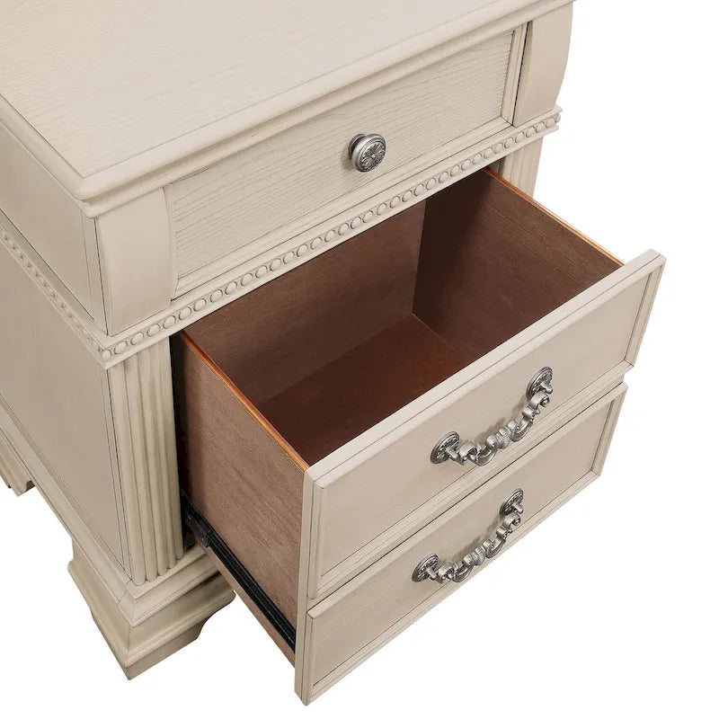 Traditional Wood 2-Drawer Nightstand with USB Charger