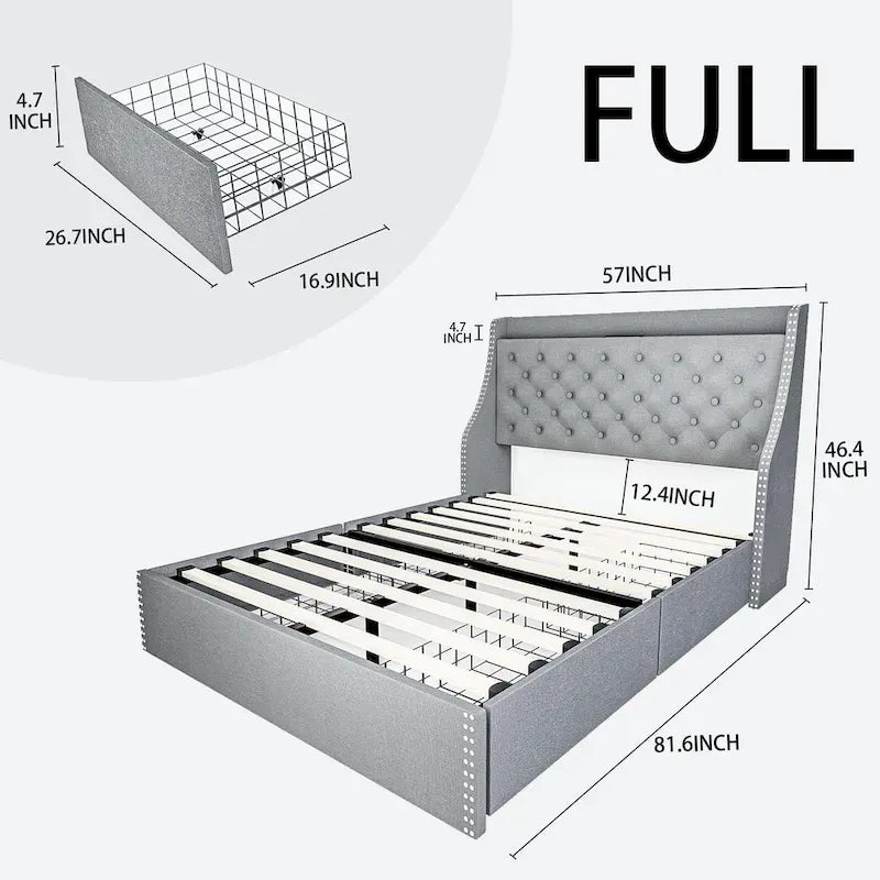 Bed Frame with 4 Storage Drawers and Headboard