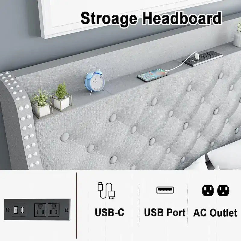 Bed Frame with 4 Storage Drawers and Headboard