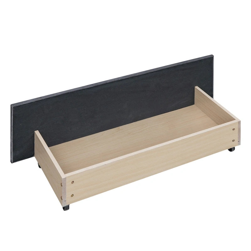 Upholstered Platform Bed with Stud Trim Headboard and Footboard and 4 Drawers