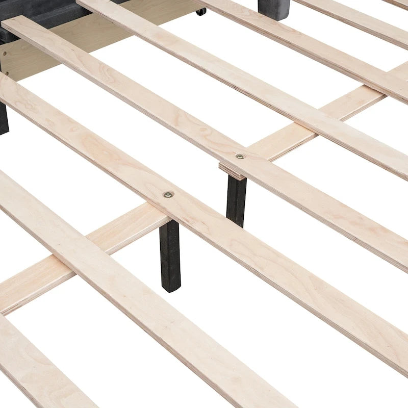 Upholstered Platform Bed with Stud Trim Headboard and Footboard and 4 Drawers
