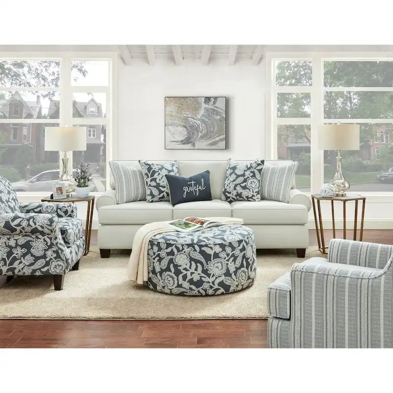 Awesome Oatmeal Round Arm Stationary Sofa