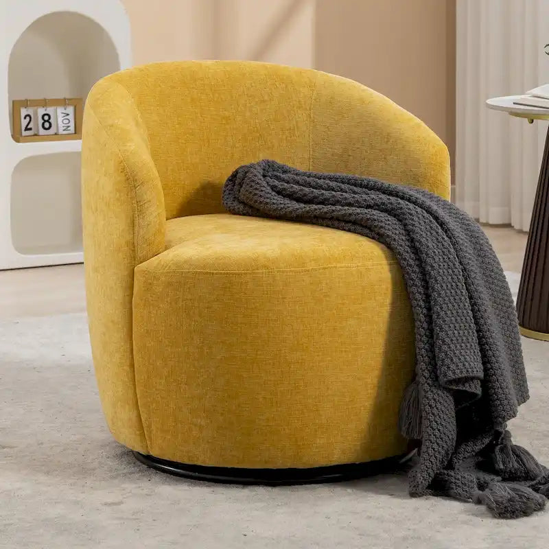 Fabric Swivel Accent Armchair Barrel Chair With Black Powder Coating Metal Ring