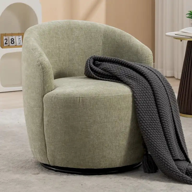 Fabric Swivel Accent Armchair Barrel Chair With Black Powder Coating Metal Ring