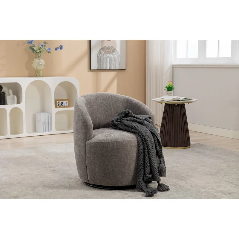Fabric Swivel Accent Armchair Barrel Chair With Black Powder Coating Metal Ring