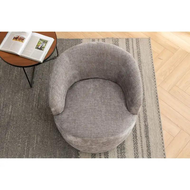 Fabric Swivel Accent Armchair Barrel Chair With Black Powder Coating Metal Ring
