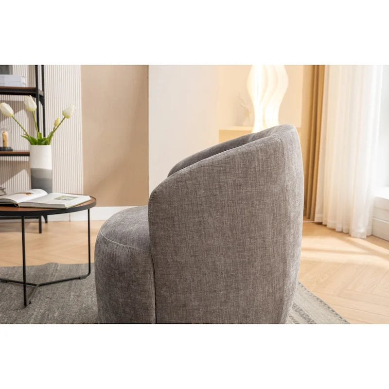 Fabric Swivel Accent Armchair Barrel Chair With Black Powder Coating Metal Ring