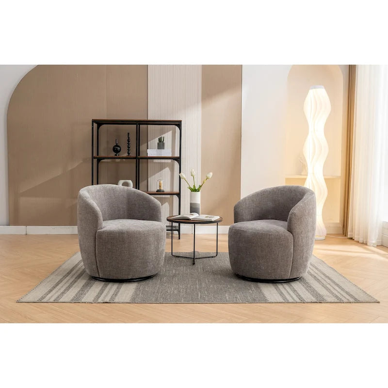 Fabric Swivel Accent Armchair Barrel Chair With Black Powder Coating Metal Ring