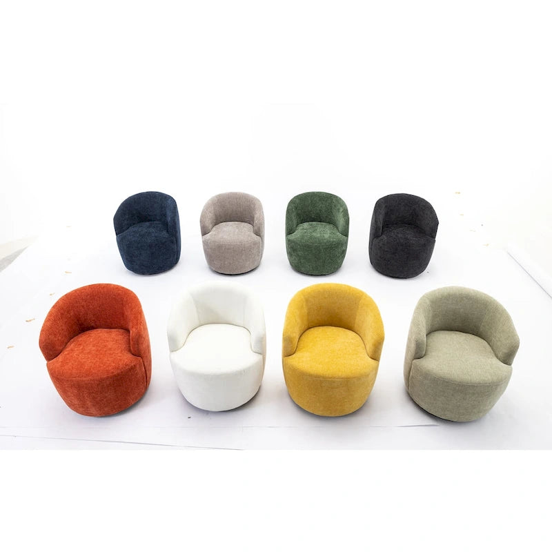 Fabric Swivel Accent Armchair Barrel Chair With Black Powder Coating Metal Ring