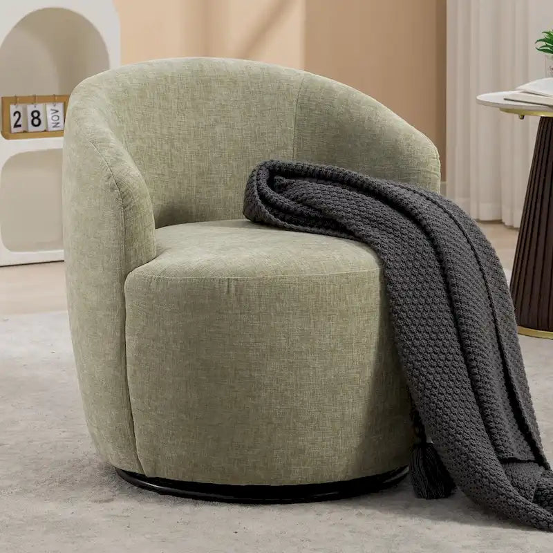 Fabric Swivel Accent Armchair Barrel Chair With Black Powder Coating Metal Ring