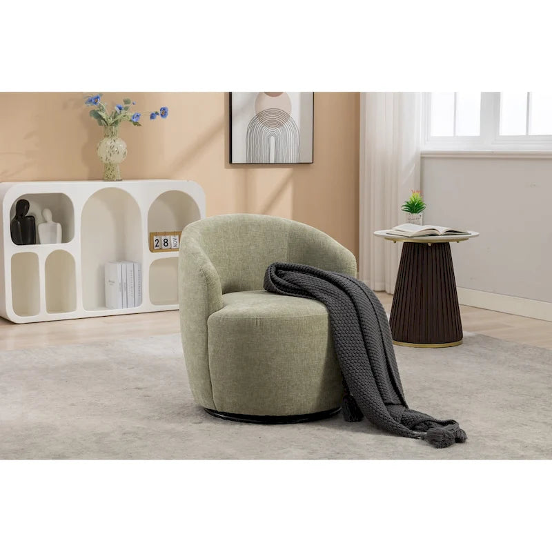 Fabric Swivel Accent Armchair Barrel Chair With Black Powder Coating Metal Ring