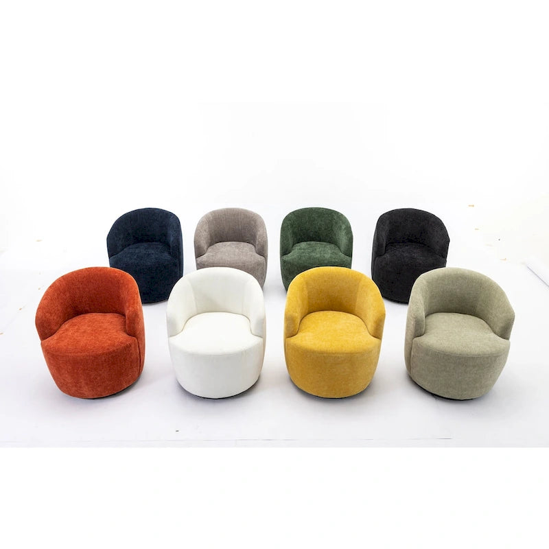 Fabric Swivel Accent Armchair Barrel Chair With Black Powder Coating Metal Ring