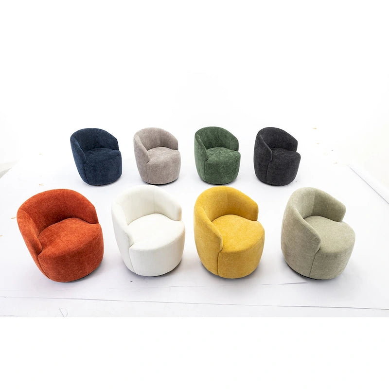 Fabric Swivel Accent Armchair Barrel Chair With Black Powder Coating Metal Ring