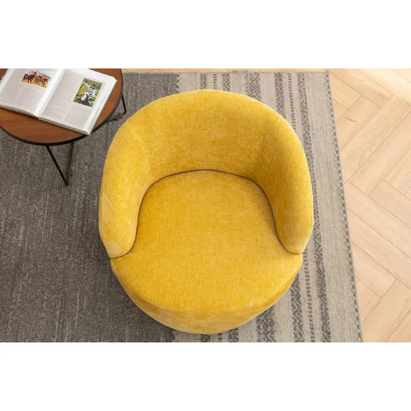 Fabric Swivel Accent Armchair Barrel Chair With Black Powder Coating Metal Ring