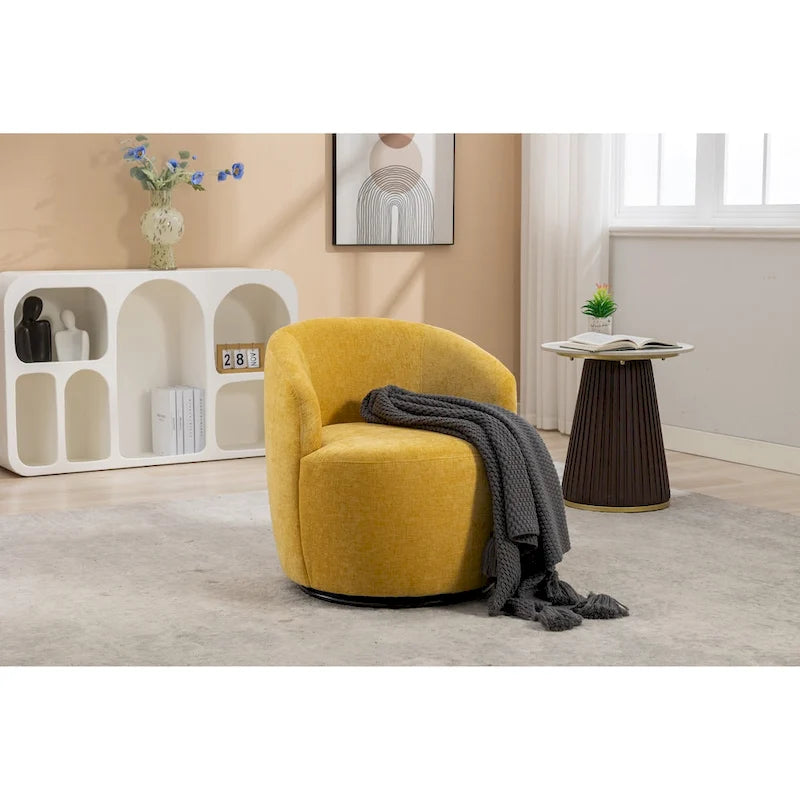 Fabric Swivel Accent Armchair Barrel Chair With Black Powder Coating Metal Ring